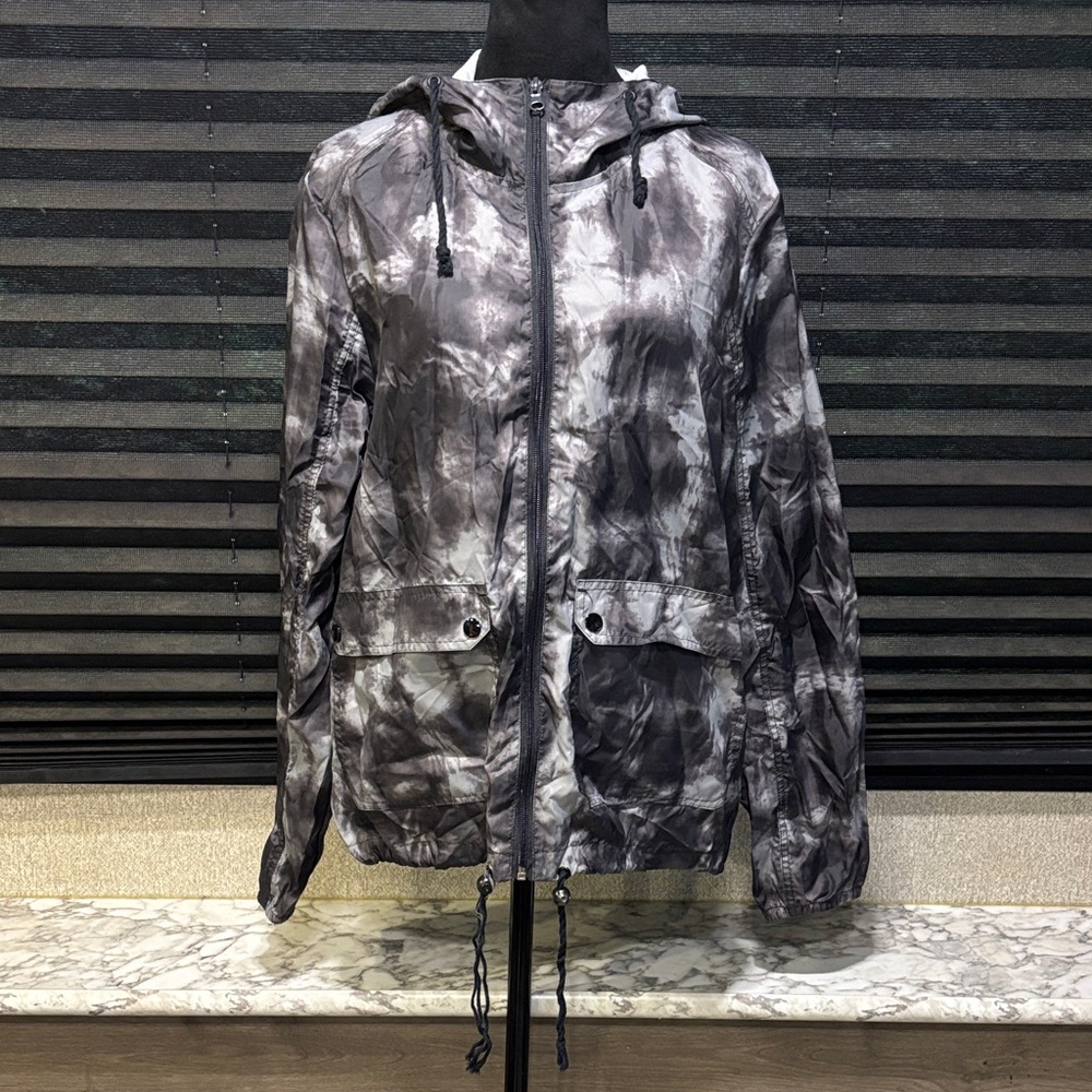 Billabong Black & Grey Tie Dye Hooded Zip Front Surf‎ Windbreaker Jacket WN LRG